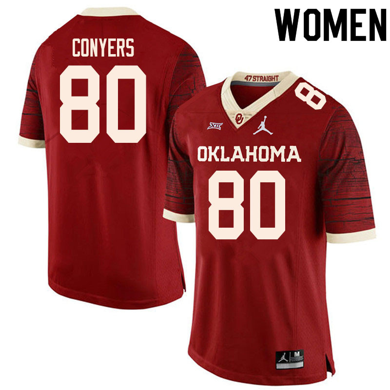 Women #80 Jalin Conyers Oklahoma Sooners College Football Jerseys Sale-Retro - Click Image to Close